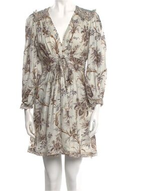 Zimmermann Cream Floral Long-Sleeve Boho Dress with Brown Print